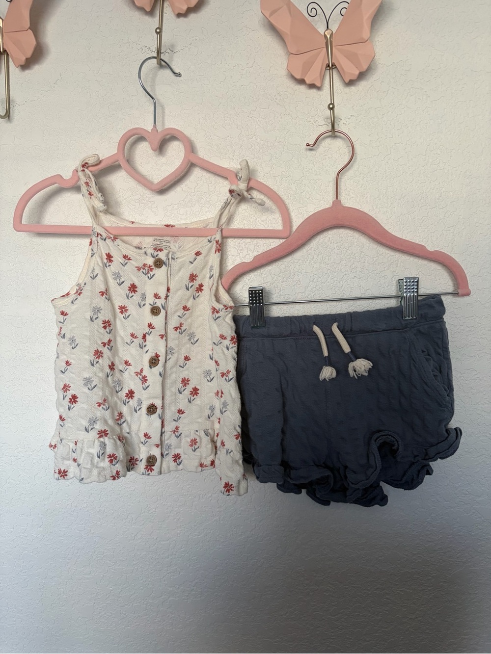 Floral Button Front Tank & Navy Ruffle Shorts Set